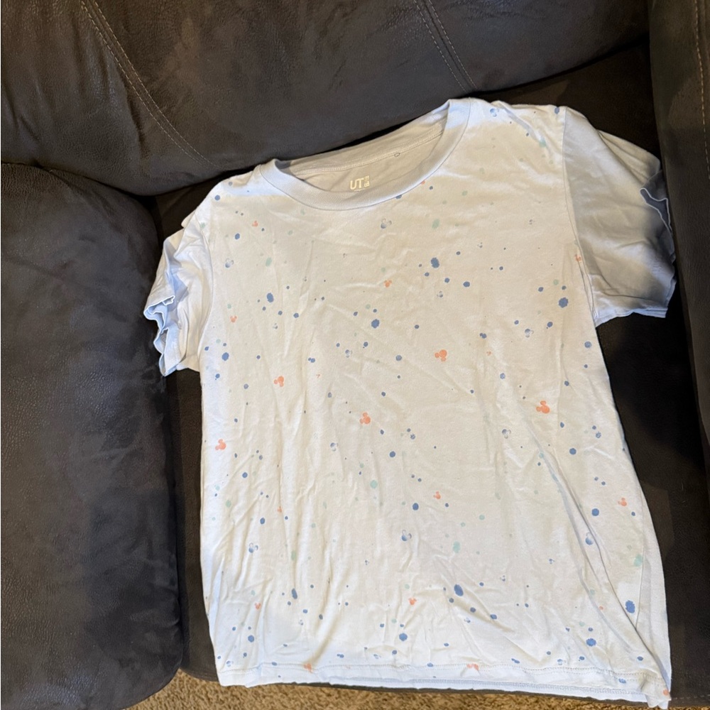 Disney White T-Shirt with Blue and Orange Speckles